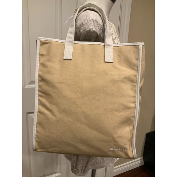 Michael Kors Tan White Canvas Mid Sized Tote Bag - Picture 2 of 7